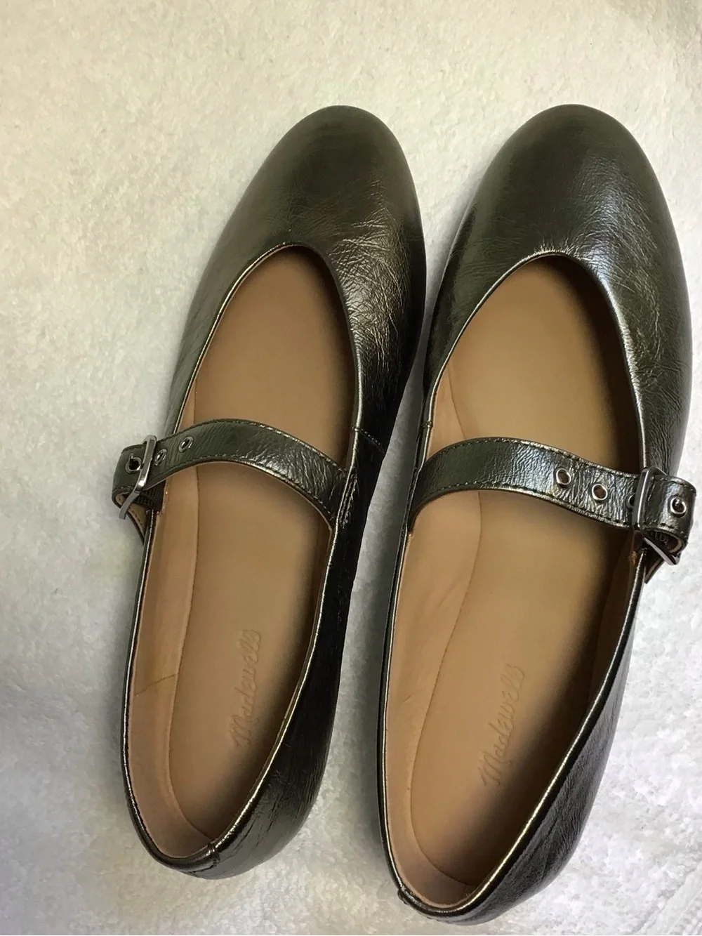 Madewell Metallic Olive Mary Jane Grommet Flats with Buckle Sz 9 - Picture 7 of 9